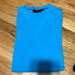 Hugo boss v neck t shirt HUGO slim fit aqua color